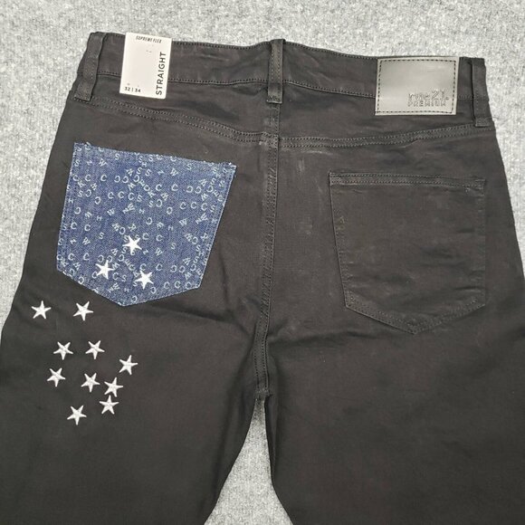 Rue21 Jeans Mens 32X34 Black Denim Supreme Flex Straight Distressed Patches New - Picture 3 of 12